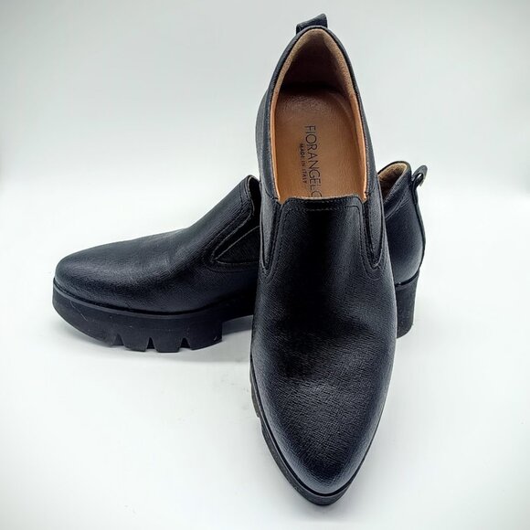 Fiorangelo Black Italian Leather Chunky Slip-On Loafers - Picture 1 of 9
